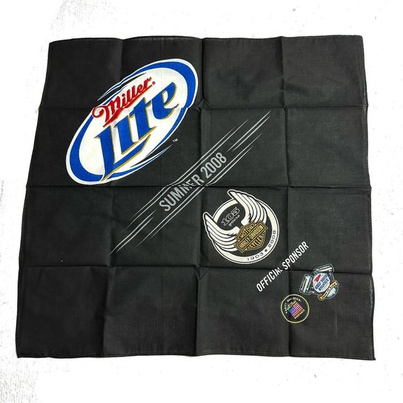 Harley-Davidson Other - Harley Davidson Miller Lite Sponsor Bandana 105 Years Summer 2008 Black NWOT
